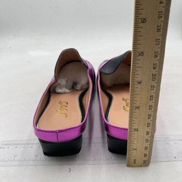 Women Luxury Leather Mules, Closed Square Toe Loafer,Med Chunky Heel Black Shoes - Picture 5 of 8